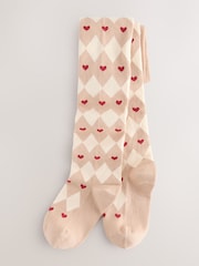 Cream/Red Cotton Rich Argyle Heart Print Tights - Image 1 of 3