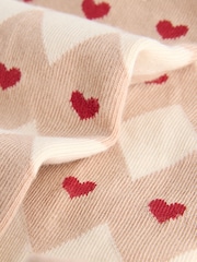 Cream/Red Cotton Rich Argyle Heart Print Tights - Image 2 of 3