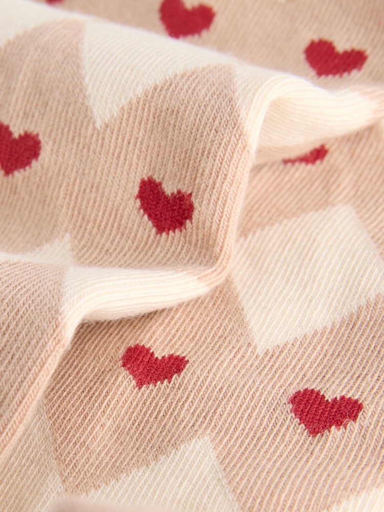 Cream/Red Cotton Rich Argyle Heart Print Tights - Image 2 of 3
