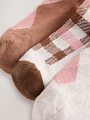 Chocolate Brown and Oatmeal Cotton Rich Argyle Ankle Socks 3 Pack - Image 3 of 3