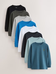 Black/White/Blue Stag Logo Long Sleeve Cosy T-Shirts 8 Pack (3-16yrs) - Image 1 of 9
