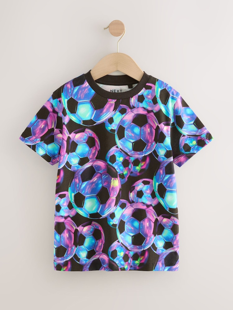 Black/White/Multi Football Regular Fit Graphic Print Short Sleeve T-Shirts 3 Pack (3-16yrs) - Image 2 of 7 Black/White/Multi Football Regular Fit Graphic Print Short Sleeve T-Shirts 3 Pack (3-16yrs) - Image 2 of 7