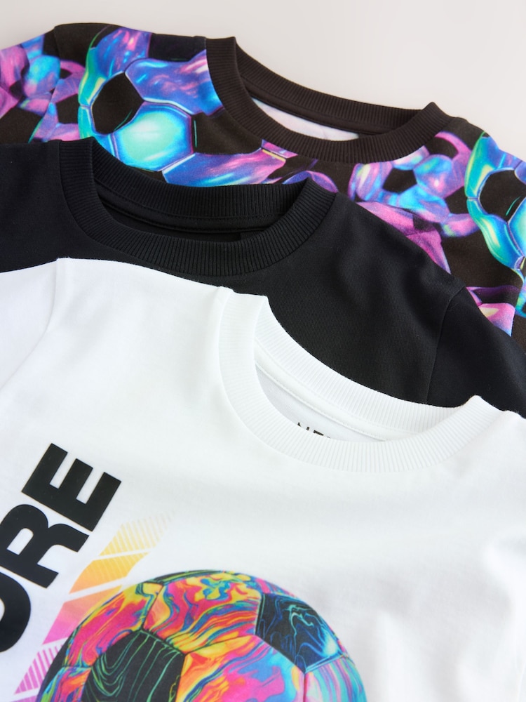 Black/White/Multi Football Regular Fit Graphic Print Short Sleeve T-Shirts 3 Pack (3-16yrs) - Image 7 of 7 Black/White/Multi Football Regular Fit Graphic Print Short Sleeve T-Shirts 3 Pack (3-16yrs) - Image 7 of 7