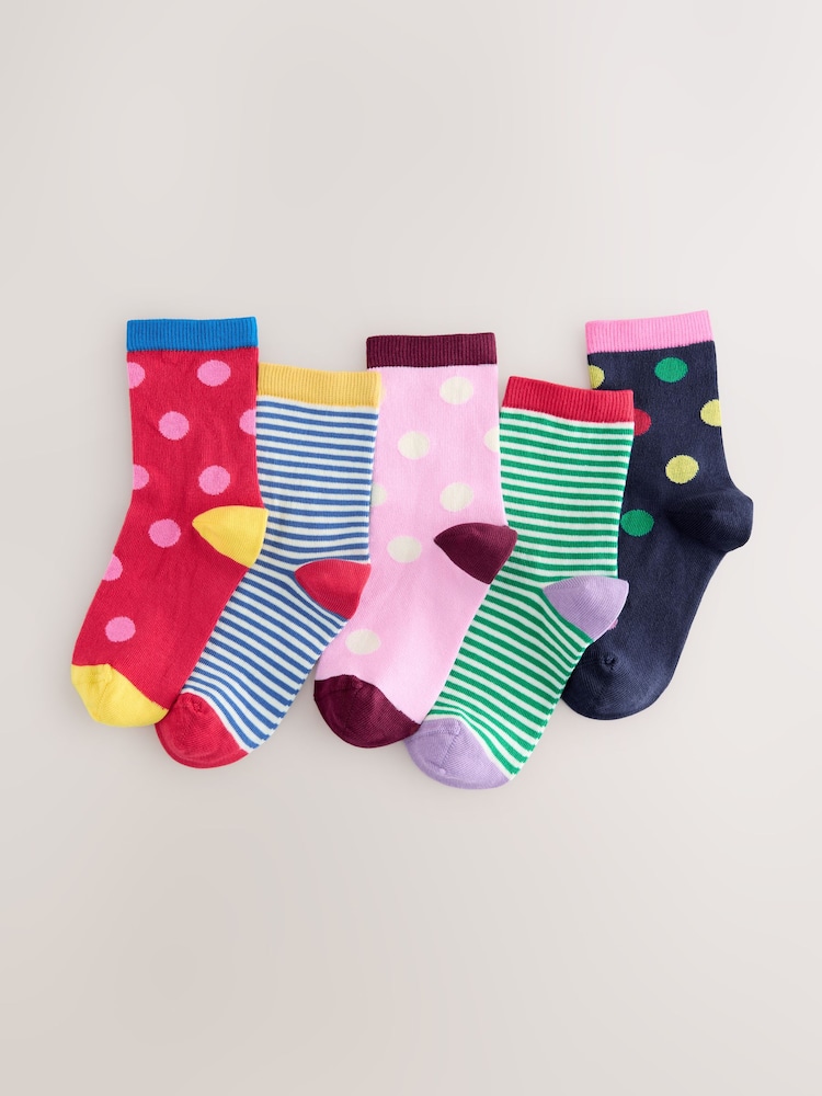 Multi Colour Cotton Rich Stripe and Spot Ankle Socks 5 Pack - Image 1 of 3 Multi Colour Cotton Rich Stripe and Spot Ankle Socks 5 Pack - Image 1 of 3