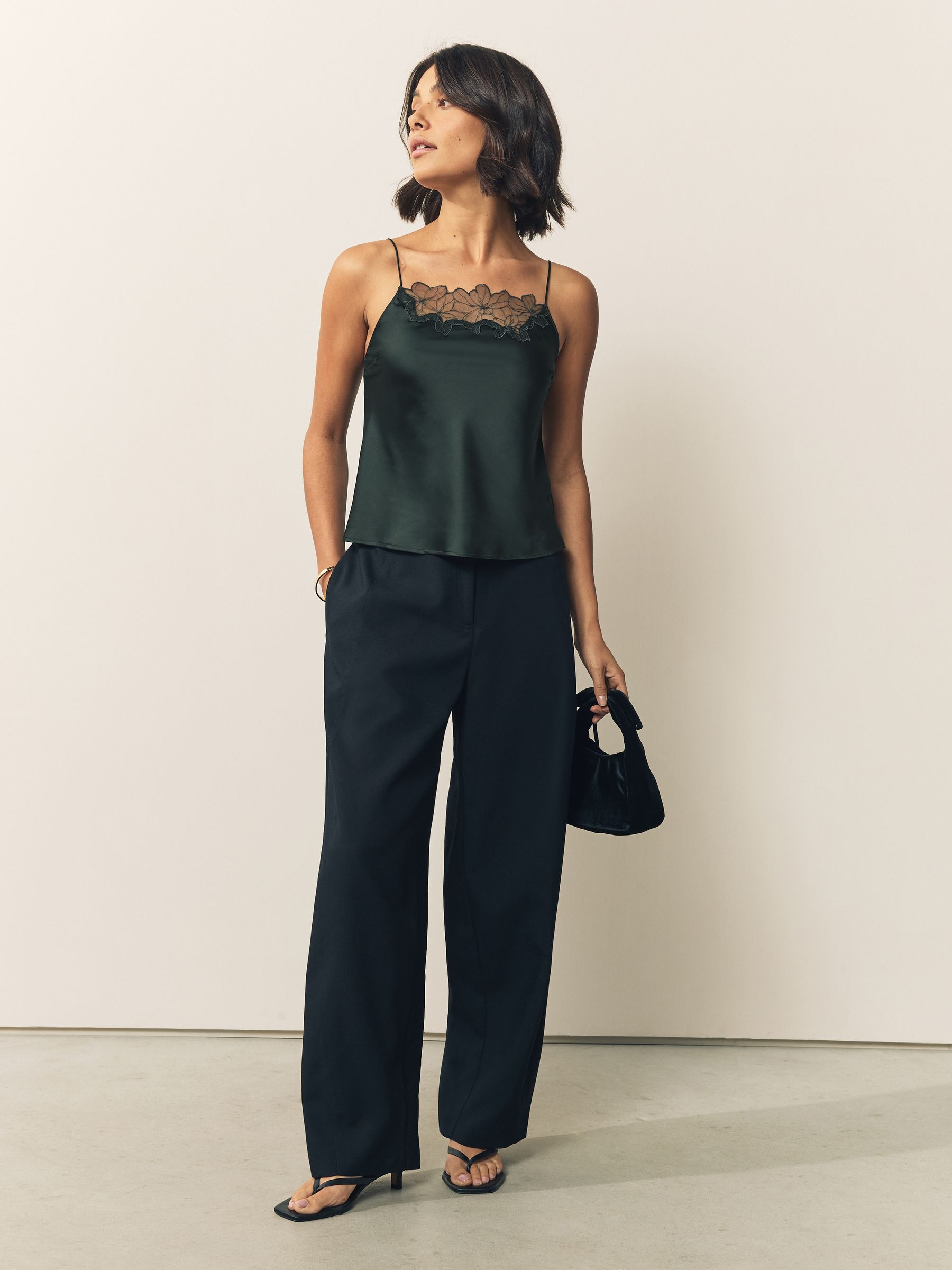 Buy Emerald Green Lace Cutout Trim Satin Cami Top from Next USA