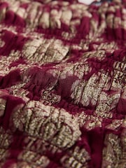 Burgundy/Gold Long Sleeve Metallic Smocked Top - Image 7 of 8