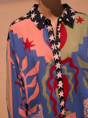 Purple Leopard Abstract Print Relaxed Long Sleeve Cotton Lightweight Shirt - Image 5 of 5