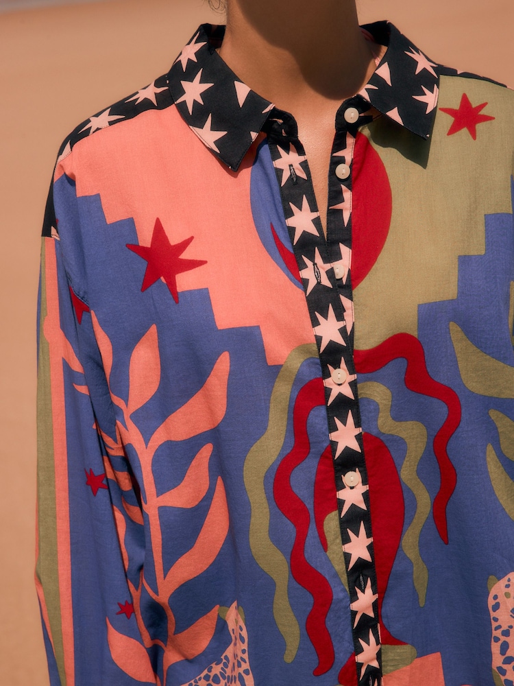 Purple Leopard Abstract Print Relaxed Long Sleeve Cotton Lightweight Shirt - Image 5 of 5