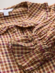 Brown/Orange Check - Peter Pan Collar Long Sleeve Blouse - Imagen 10 de 10