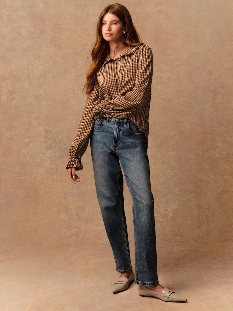 Brown/Orange Check - Peter Pan Collar Long Sleeve Blouse - Imagen 2 de 10 Brown/Orange Check - Peter Pan Collar Long Sleeve Blouse - Imagen 2 de 10