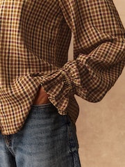 Brown/Orange Check - Peter Pan Collar Long Sleeve Blouse - Imagen 6 de 10