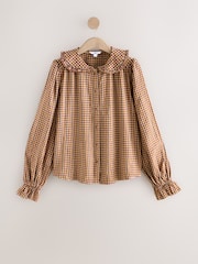 Brown/Orange Check - Peter Pan Collar Long Sleeve Blouse - Imagen 7 de 10