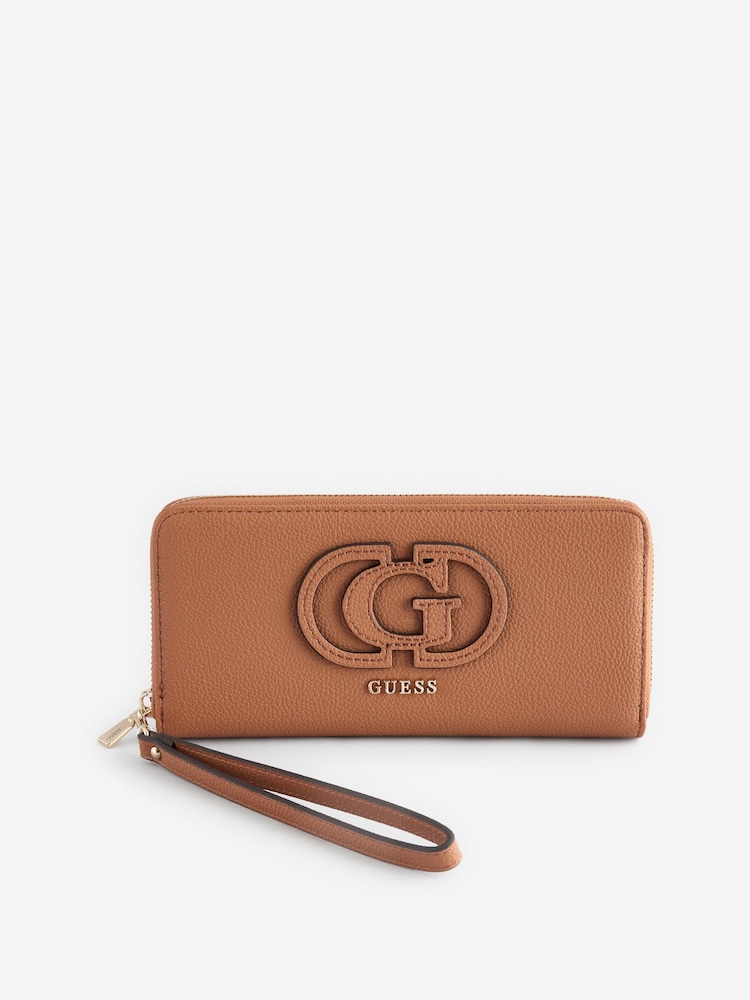 Guess Large Camel Laurel Saffiano Zip Around Purse - Image 1 of 1