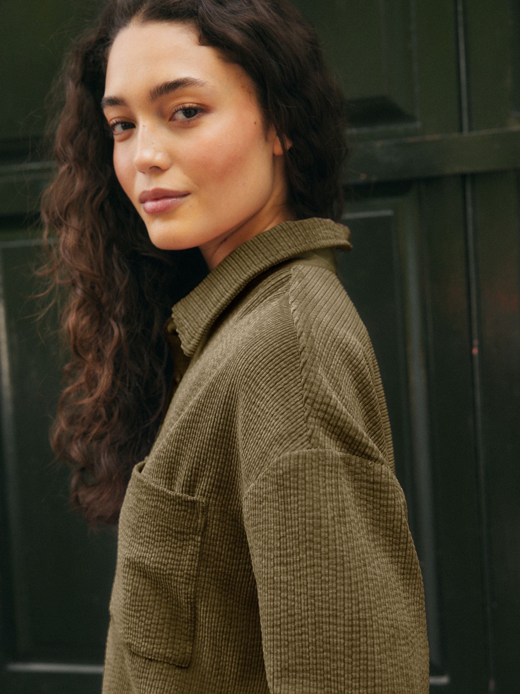 Buy Khaki Green Corduroy Long Sleeve Shacket from Next USA display picture 1