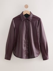 Wine Purple Faux Leather Long Sleeve Shirt - Image 1 of 3