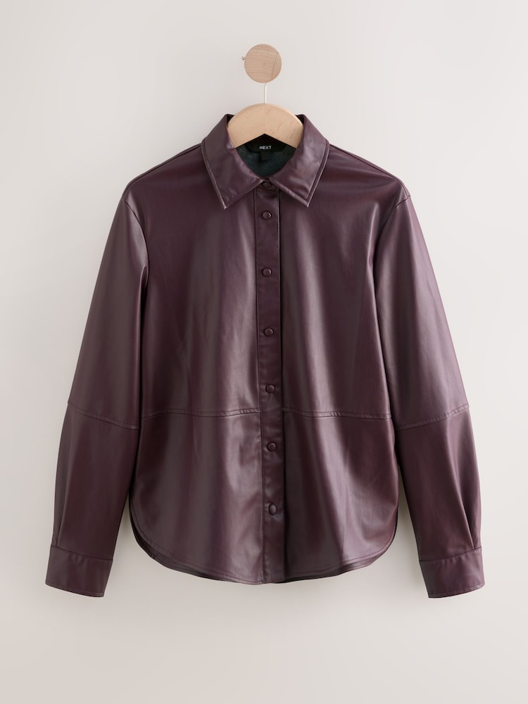 Wine Purple Faux Leather Long Sleeve Shirt - Image 1 of 3