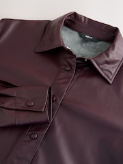 Wine Purple Faux Leather Long Sleeve Shirt - Image 3 of 3