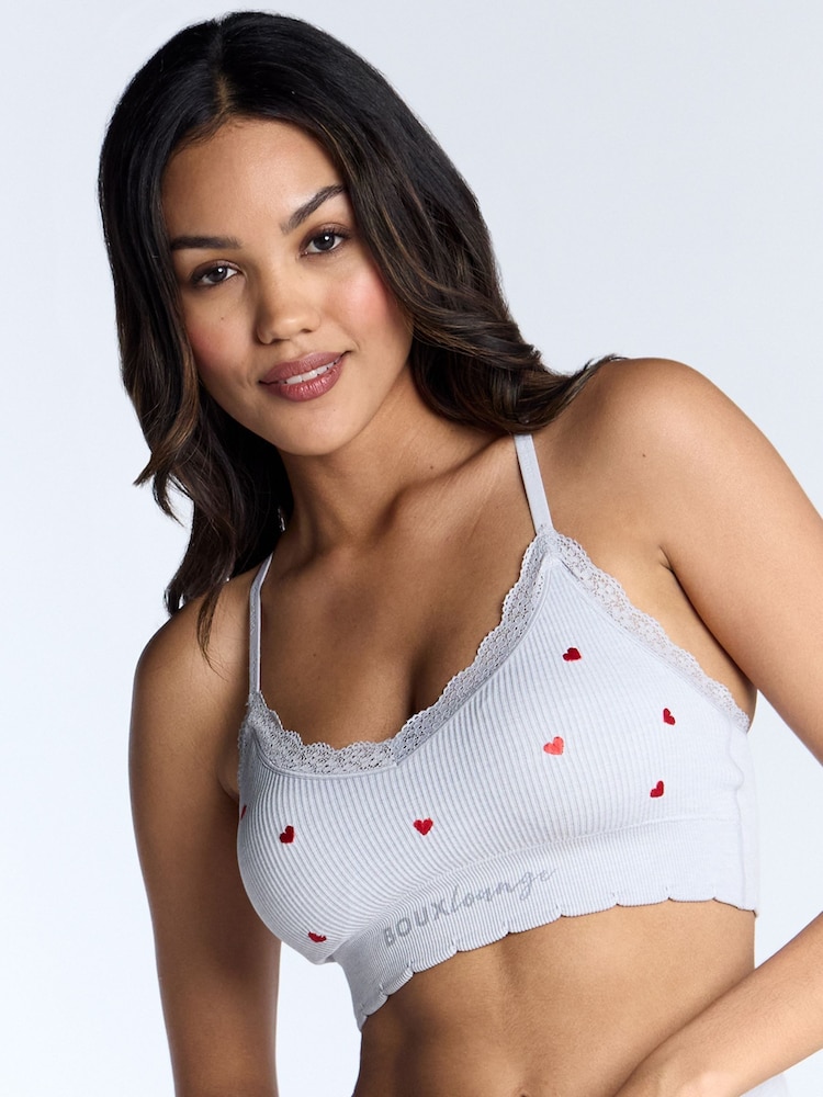 אפור - Boux Avenue Floral Print Embroidered Bralette And Thongs Set - Image 6 of 8