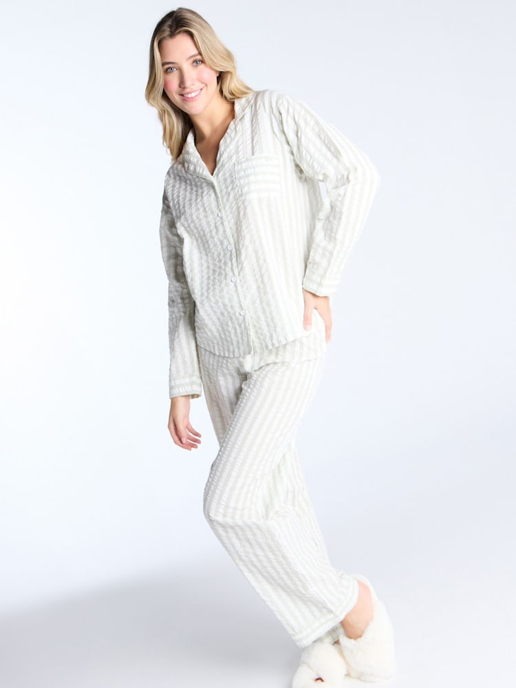 Boux Avenue Seersucker Stripe Long Cotton Pyjamas Set - Image 5 of 5 Boux Avenue Seersucker Stripe Long Cotton Pyjamas Set - Image 5 of 5