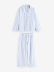 Boux Avenue Blue Woven 100% Cotton Stripe Long Pyjamas Set - صورة 1 من 3