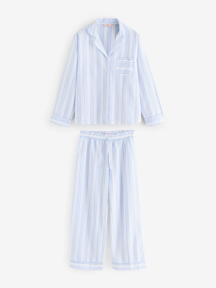 Boux Avenue Blue Woven 100% Cotton Stripe Long Pyjamas Set - صورة 1 من 3
