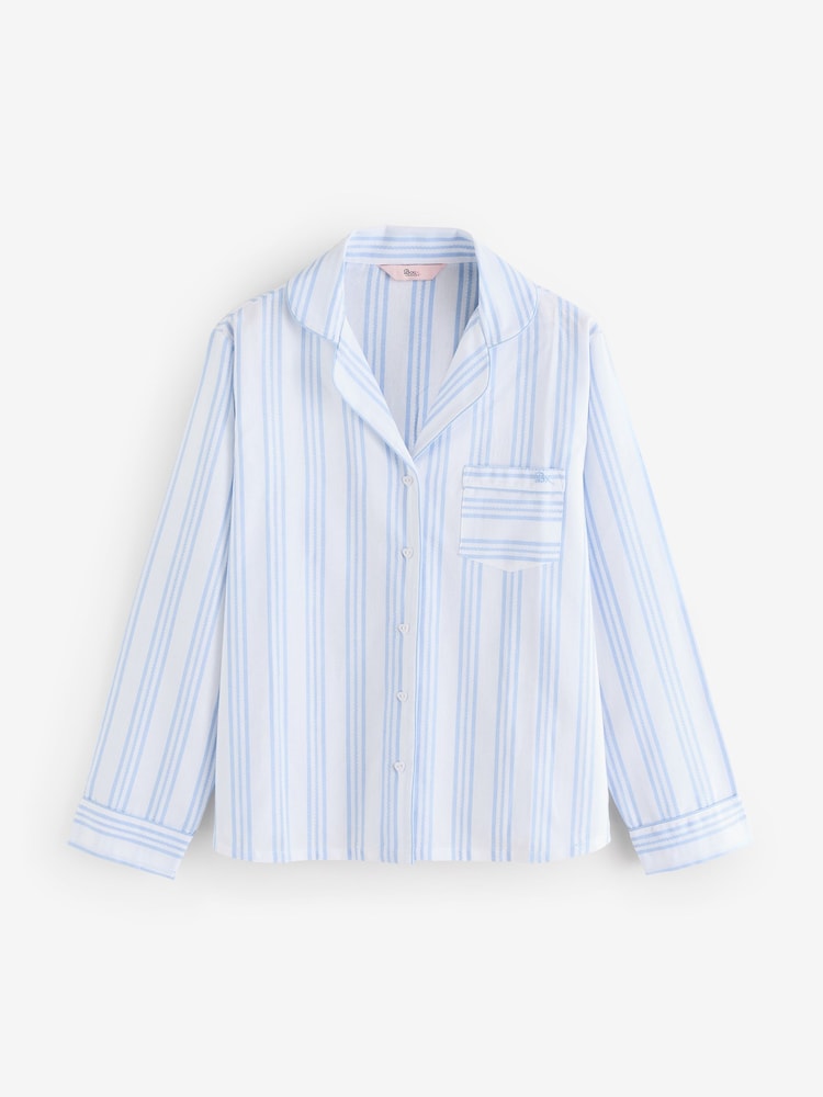 Boux Avenue Blue Woven 100% Cotton Stripe Long Pyjamas Set - صورة 2 من 3