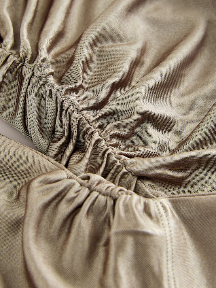 Gold Satin Jersey V-Neck Long Sleeve Top - Image 3 of 3