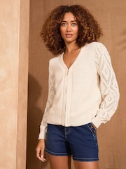 Love & Roses Ivory Bobble Stitch Zip Thru Knit Cardigan - Image 1 of 4