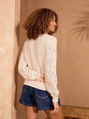 Love & Roses Ivory Bobble Stitch Zip Thru Knit Cardigan - Image 4 of 4