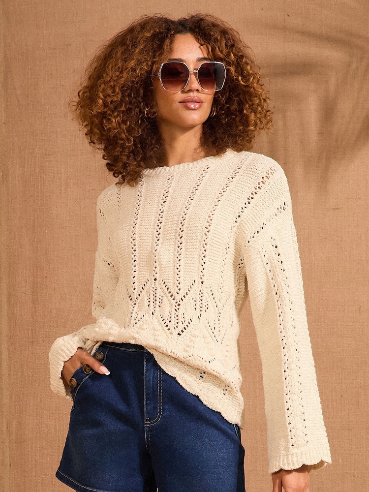 Love & Roses Bobble Stitch Wide Sleeve Knit Jumper - Image 1 of 4