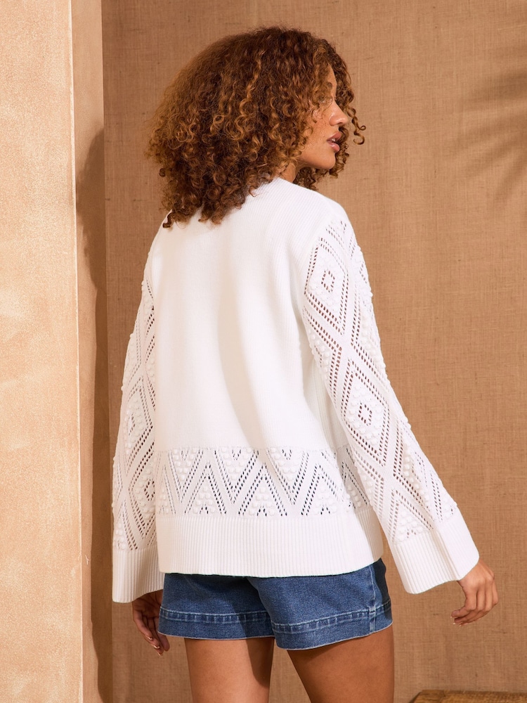 Love & Roses Ivory Bobble Stitch Cardigan - Image 4 of 4 Love & Roses Ivory Bobble Stitch Cardigan - Image 4 of 4