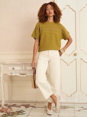Love & Roses Mustard Yellow Scallop Stitch Grown On Sleeve Knit Top - Image 3 of 4