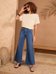 Love & Roses Ivory Scallop Stitch Grown On Sleeve Knit Top - Image 3 of 4