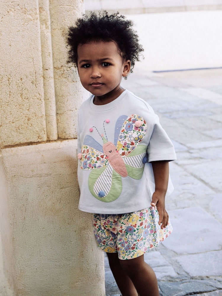 Blue Floral Butterfly Top & Shorts Set (3mths-7yrs) - Image 1 of 10