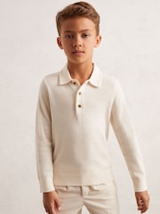 Reiss Snow Trafford Merino Wool Long-Sleeve Polo Shirt - Image 1 of 4