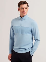 Ted Baker Blue Simonea Long Sleeve Regular Contrast Panel Half Zip Jumper - Image 1 of 5