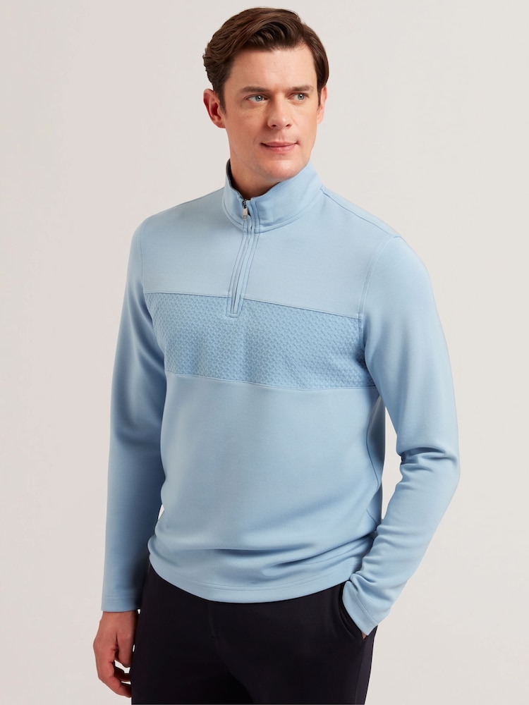 Ted Baker Blue Simonea Long Sleeve Regular Contrast Panel Half Zip Jumper - Image 1 of 5