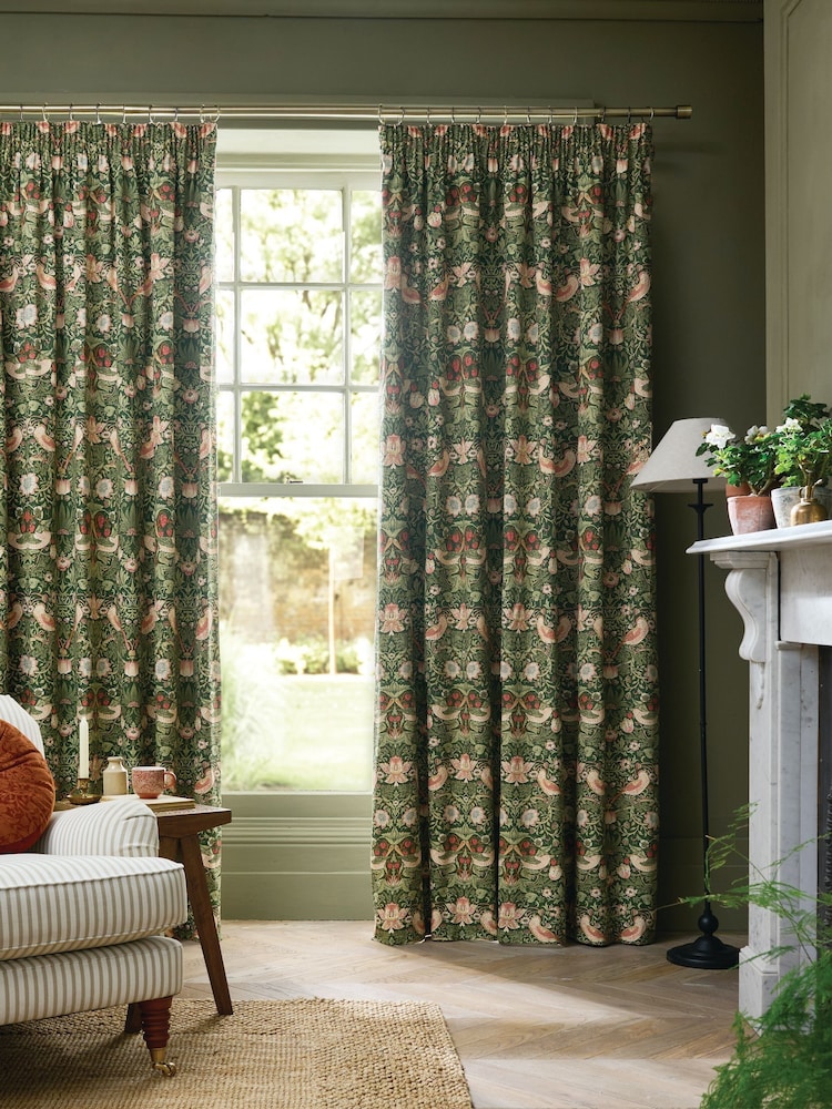 William Morris At Home Nettle Strawberry Thief Blackout Headertape Pencil Pleat Curtains - Image 1 of 3
