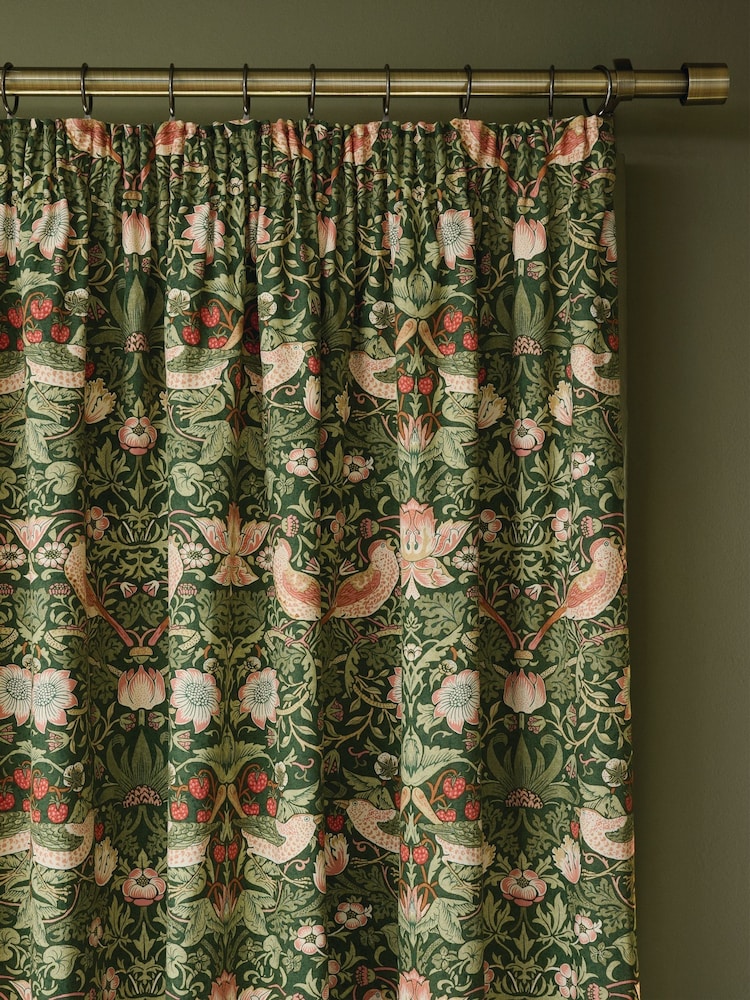 William Morris At Home Nettle Strawberry Thief Blackout Headertape Pencil Pleat Curtains - Image 2 of 3