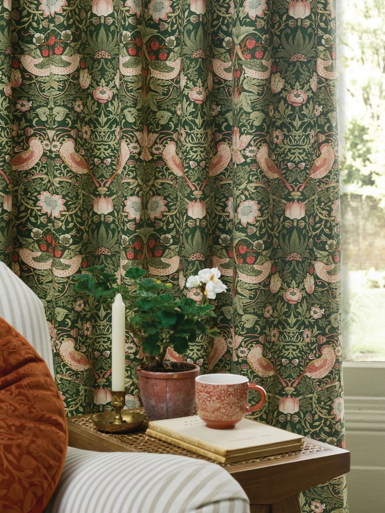 William Morris At Home Nettle Strawberry Thief Blackout Headertape Pencil Pleat Curtains - Image 3 of 3