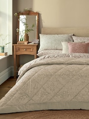 William Morris At Home Oyster Strawberry Thief Embossed Quilted Bedspread - Image 1 of 5