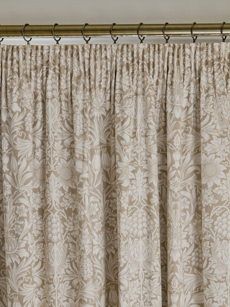 William Morris At Home Hessian Natural Sunflower Blackout Headertape Curtains - Image 2 of 3