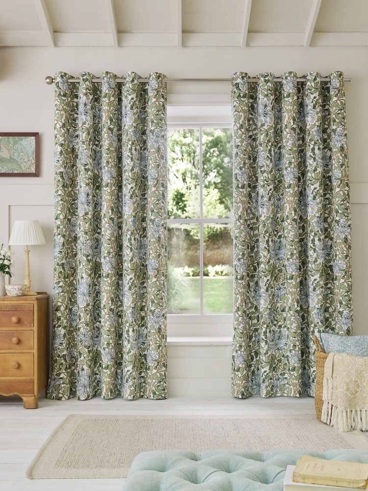 William Morris At Home Powder Blue Honeysuckle Blackout Eyelet Curtains - Image 1 of 3