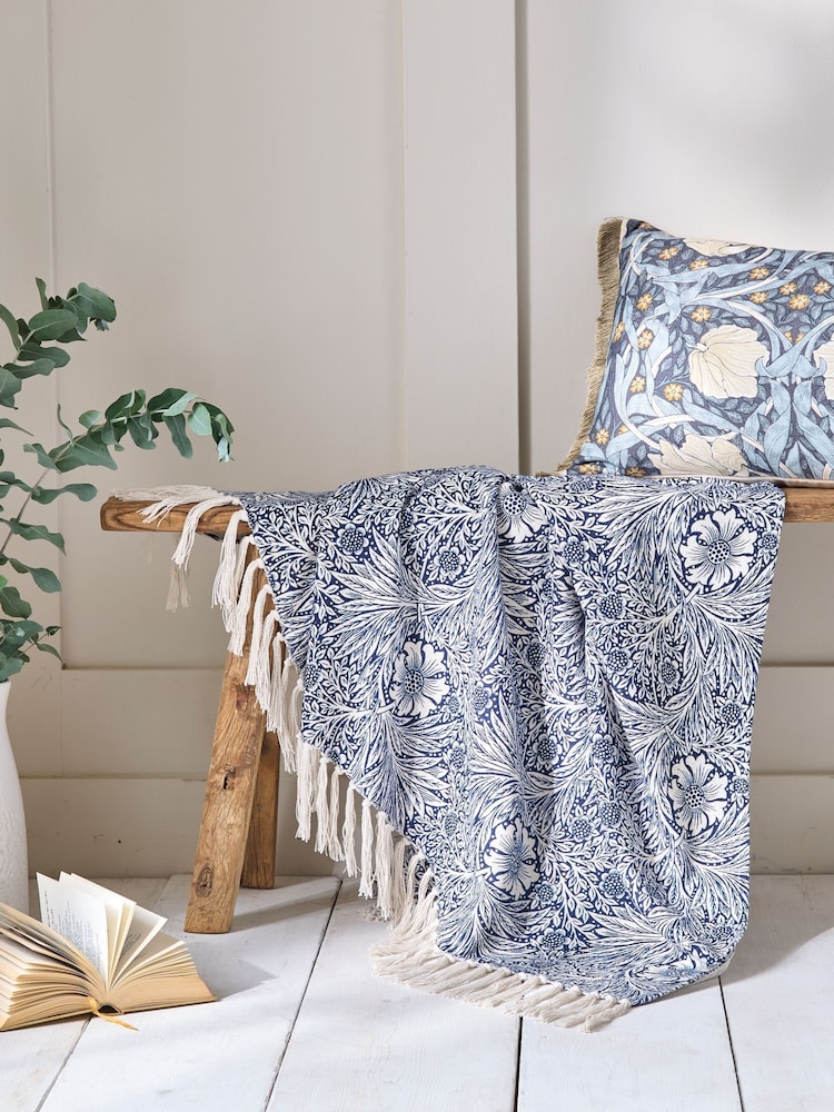 William Morris At Home Indigo Blue Marigold Throw - Image 1 of 3