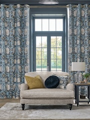 William Morris At Home Indigo Blue Pimpernel Blackout Eyelet Curtains - Image 1 of 3