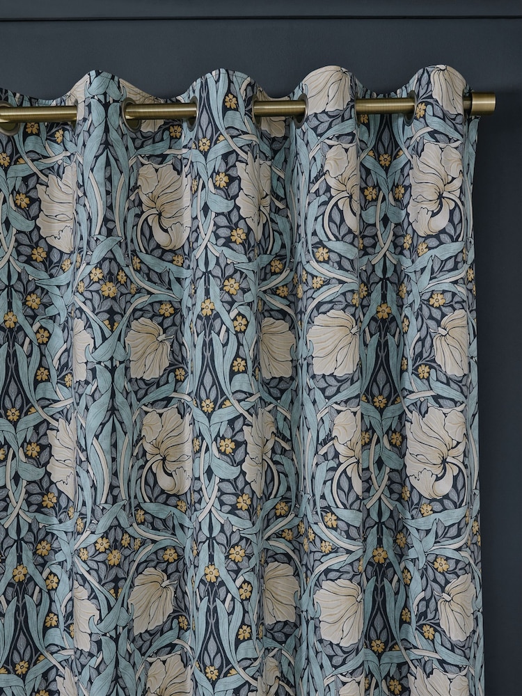 William Morris At Home Indigo Blue Pimpernel Blackout Eyelet Curtains - Image 2 of 3