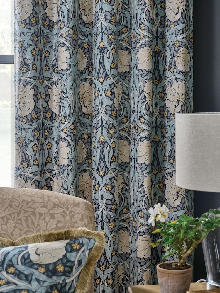 William Morris At Home Indigo Blue Pimpernel Blackout Eyelet Curtains - Image 3 of 3