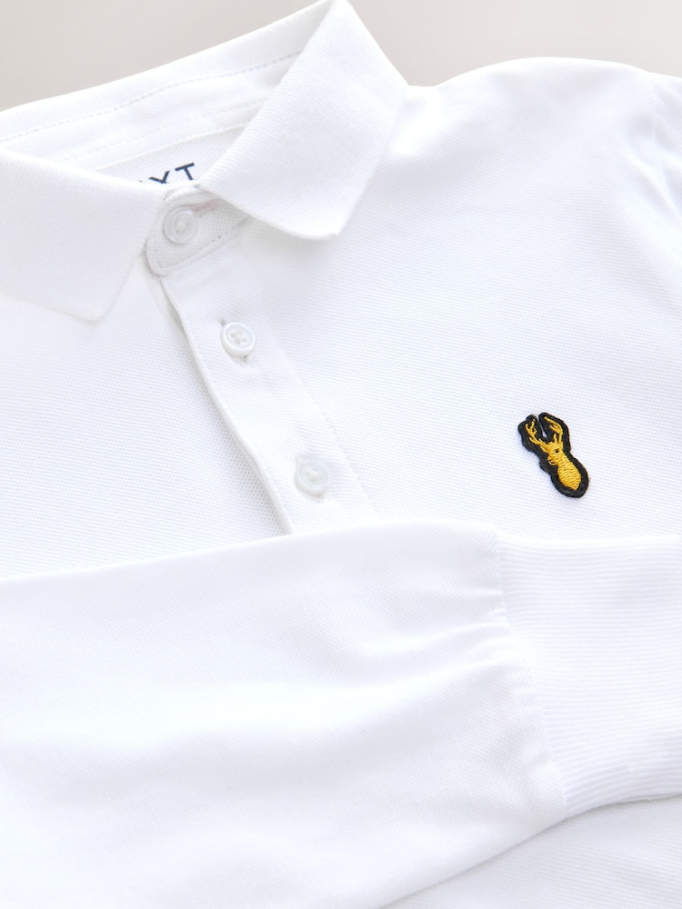 White Long Sleeve Polo Shirt (3-16yrs) - Image 4 of 4