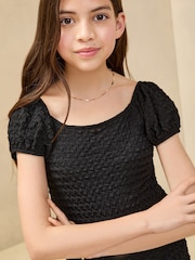 Lipsy Black Teen Texture Jersey Bodycon Dress (9-16yrs) - Image 4 of 5