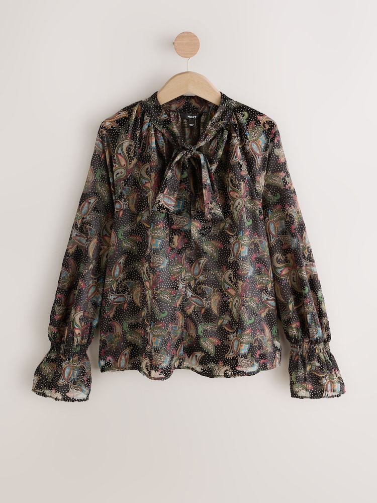 Negro/multicolor - Flocked Velvet Paisley Blouse - Imagen 1 de 3 Negro/multicolor - Flocked Velvet Paisley Blouse - Imagen 1 de 3